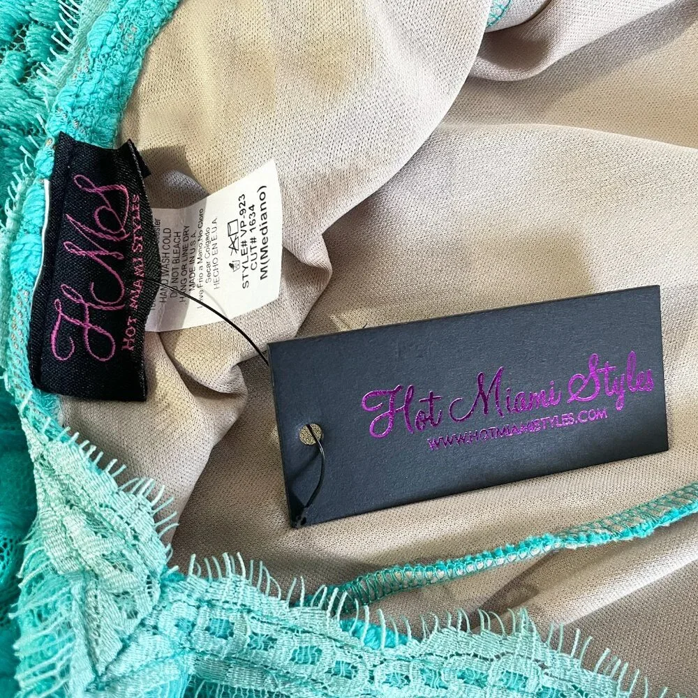 Hot Miami Styles Sexy Teal Lace Dress | Padded Bra Open Back | Size M - Picture 2 of 14